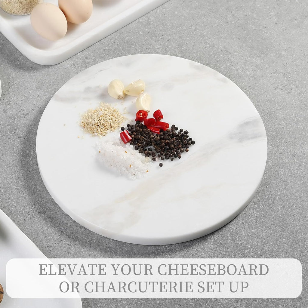 Koville African Natural Marble Cutting Board for Kitchen, 11inch Round Hand Crafted Marble Slab for Cheese, Charcuterie, Pastry Board - Wedding Gift, House Warming Gift(OYSTER WHITE)