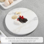 Koville African Natural Marble Cutting Board for Kitchen, 11inch Round Hand Crafted Marble Slab for Cheese, Charcuterie, Pastry Board - Wedding Gift, House Warming Gift(OYSTER WHITE)