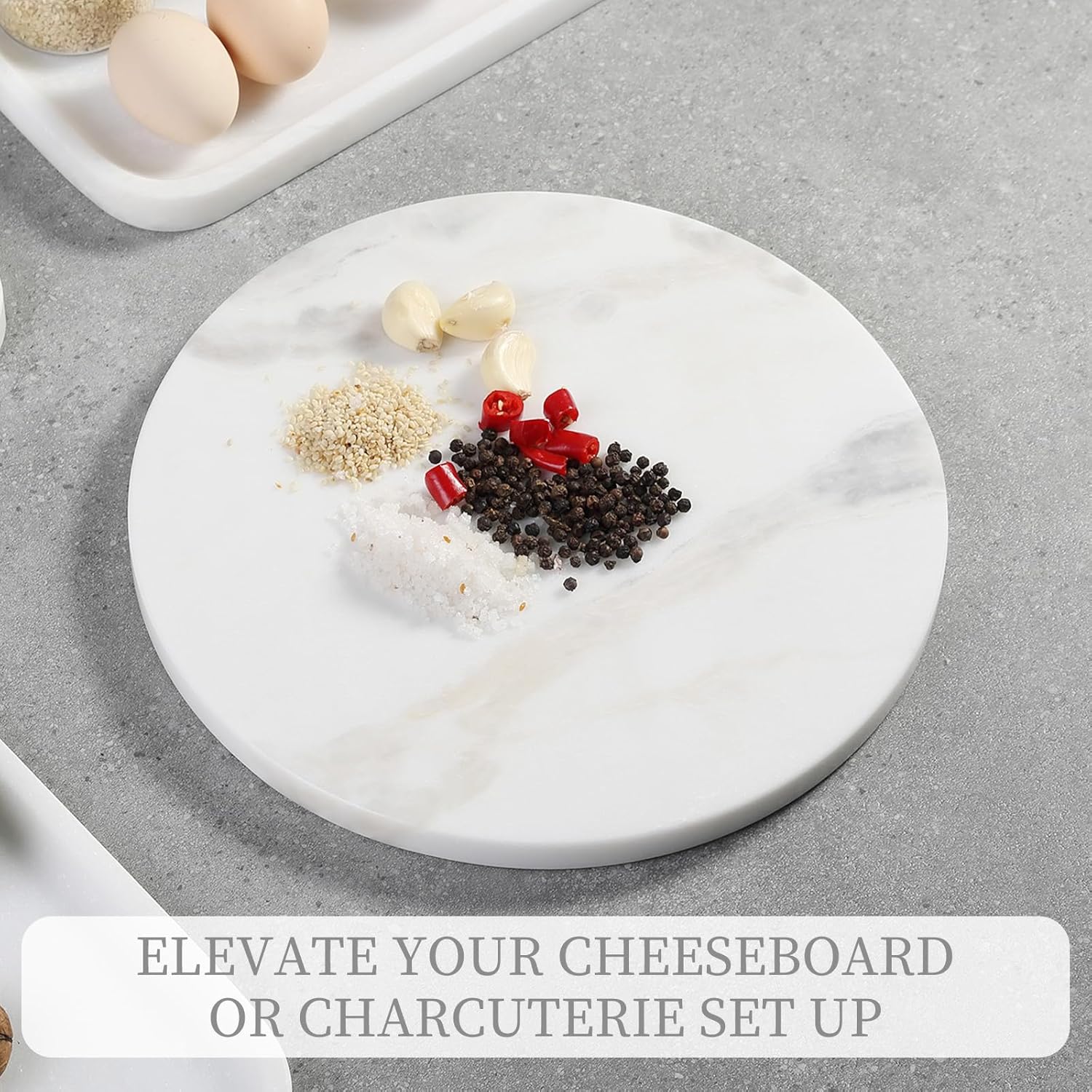 Koville African Natural Marble Cutting Board for Kitchen, 11inch Round Hand Crafted Marble Slab for Cheese, Charcuterie, Pastry Board - Wedding Gift, House Warming Gift(OYSTER WHITE)