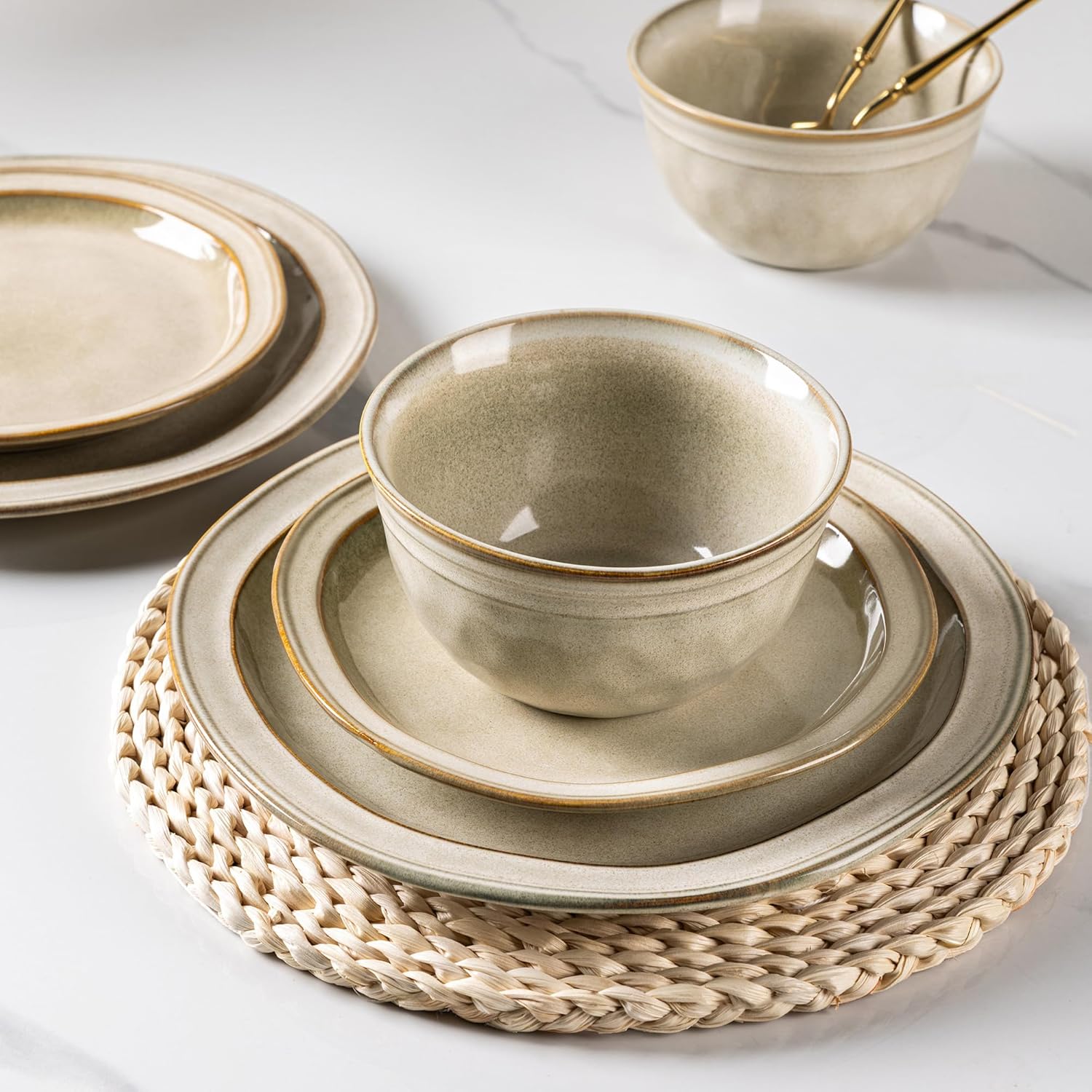 AmorArc Ceramic Dinnerware Sets,Stoneware Handmade Reactive Glaze Plates and Bowls Sets,Chip and Crack Resistant | Dishwasher & Microwave Safe,Dishes Set Service for 4 (12pc)