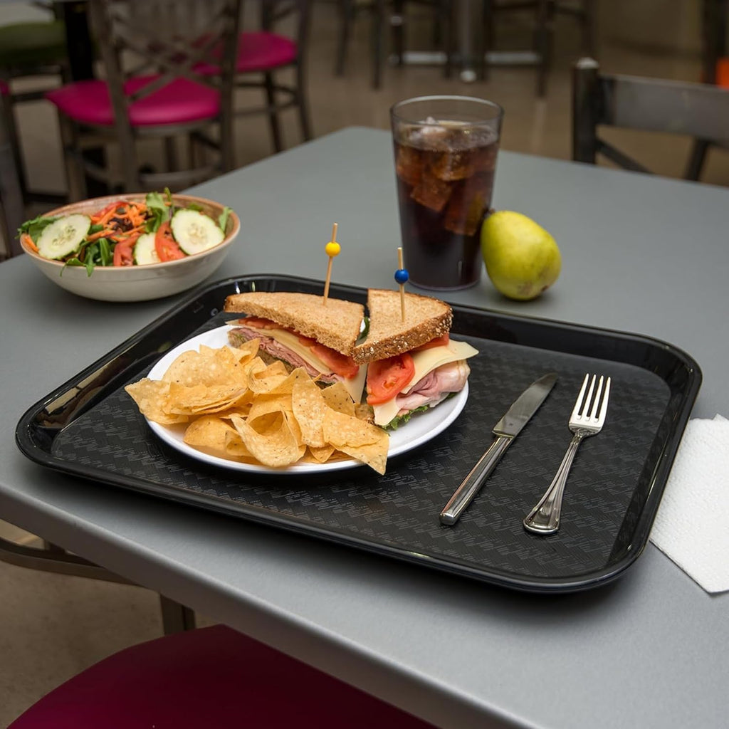 Carlisle FoodService Products Fast Food Cafeteria Tray 14" x 18", Durable Polypropylene with Slip-Resistant Surface, Stackable for Cafes and Schools, BPA-Free, Black