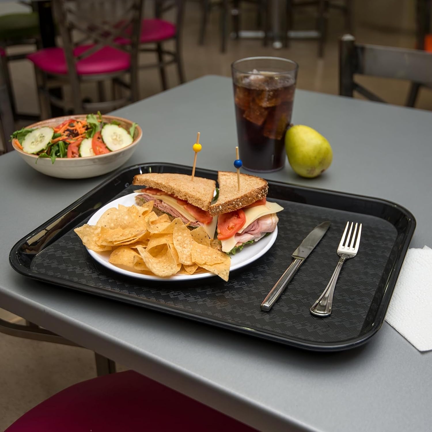 Carlisle FoodService Products Fast Food Cafeteria Tray 14" x 18", Durable Polypropylene with Slip-Resistant Surface, Stackable for Cafes and Schools, BPA-Free, Black