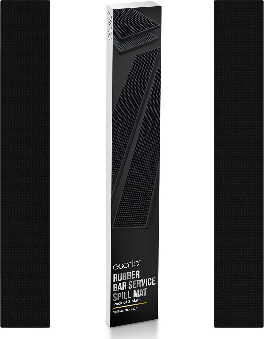 Esatto 27.5” x 3.87” XL Professional Service Spill Bar Supply Mat Anti-Skid Bartender Mat Non-Slip Black Bar Mat for Coffee Drinks Mixing Pad for Bars, Home, Kitchen, Pubs, Restaurants (2 Pack, Black)