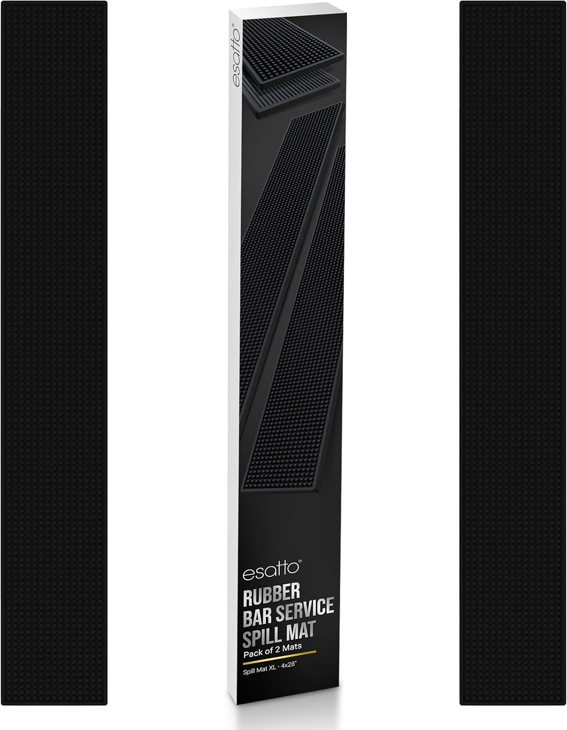 Esatto 27.5” x 3.87” XL Professional Service Spill Bar Supply Mat Anti-Skid Bartender Mat Non-Slip Black Bar Mat for Coffee Drinks Mixing Pad for Bars, Home, Kitchen, Pubs, Restaurants (2 Pack, Black)