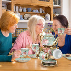 Zhehao 20 Pcs Porcelain Tea Set with Metal Holder and Spoon Adult Ceramic Tea Party Set European Flower Painting Teapot Cup Saucer Spoon Set for Women, Large Version(Fresh Style)