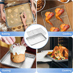 Baking Sheet with Wire Rack, Cookie Sheet Baking Pan Toaster Oven Tray with Cooling Rack, Stainless Steel Eighth Sheet Pan with Rack 9' x 7' x 1', Healthy & Non Stick & Dishwasher Safe