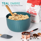 COOK WITH COLOR 4pc Plastic Mixing Bowl Set with Lids (Teal Ombre, 210 ml, 550 ml, 1150 ml, 3500 ml) - Sturdy, Nesting, BPA Free, Dishwasher Safe, Food Safe, Bowls for Cooking and Baking