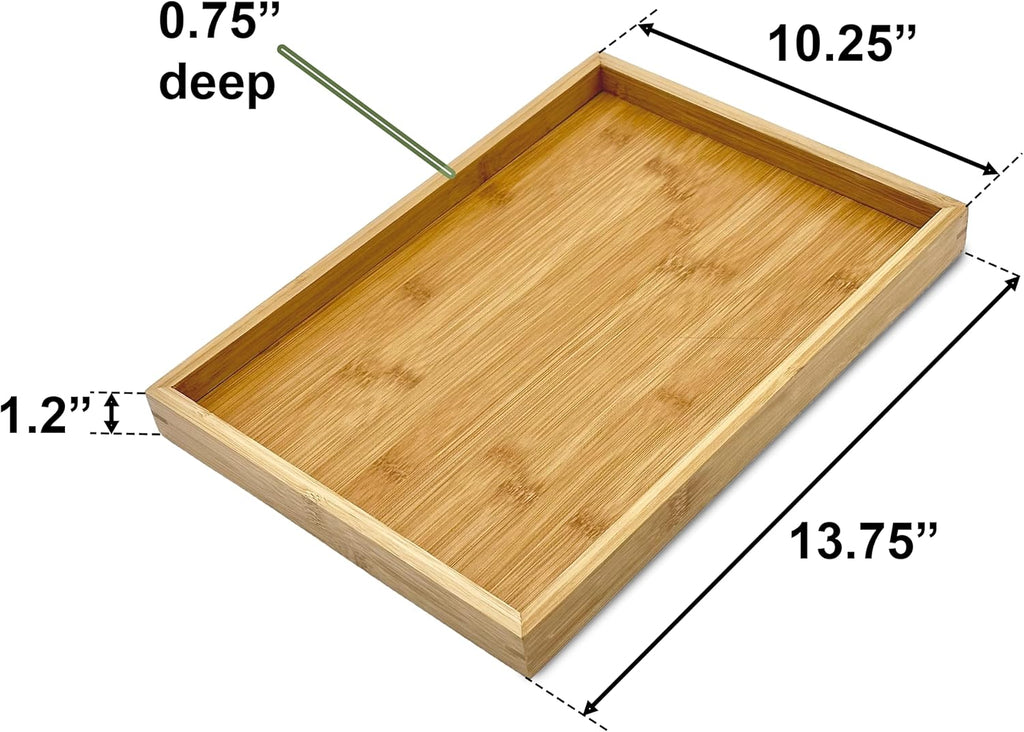 Bam & Boo (2-Pack) Natural Bamboo Rectangle Serving & Vanity Tray - for Kitchen, Bathroom, Countertop, Coffee Table (13.75" x 10.25" x 1.2")