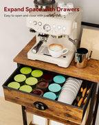 YMYNY 5 Tier Coffee Bar Station, Coffee Stand with Fabric Drawers, 8 S-Shaped Hooks, Corner Bar Cabinet, Height Adjustable, Bakers Rack for Kitchen, Living Room, Rustic Brown HBR009H