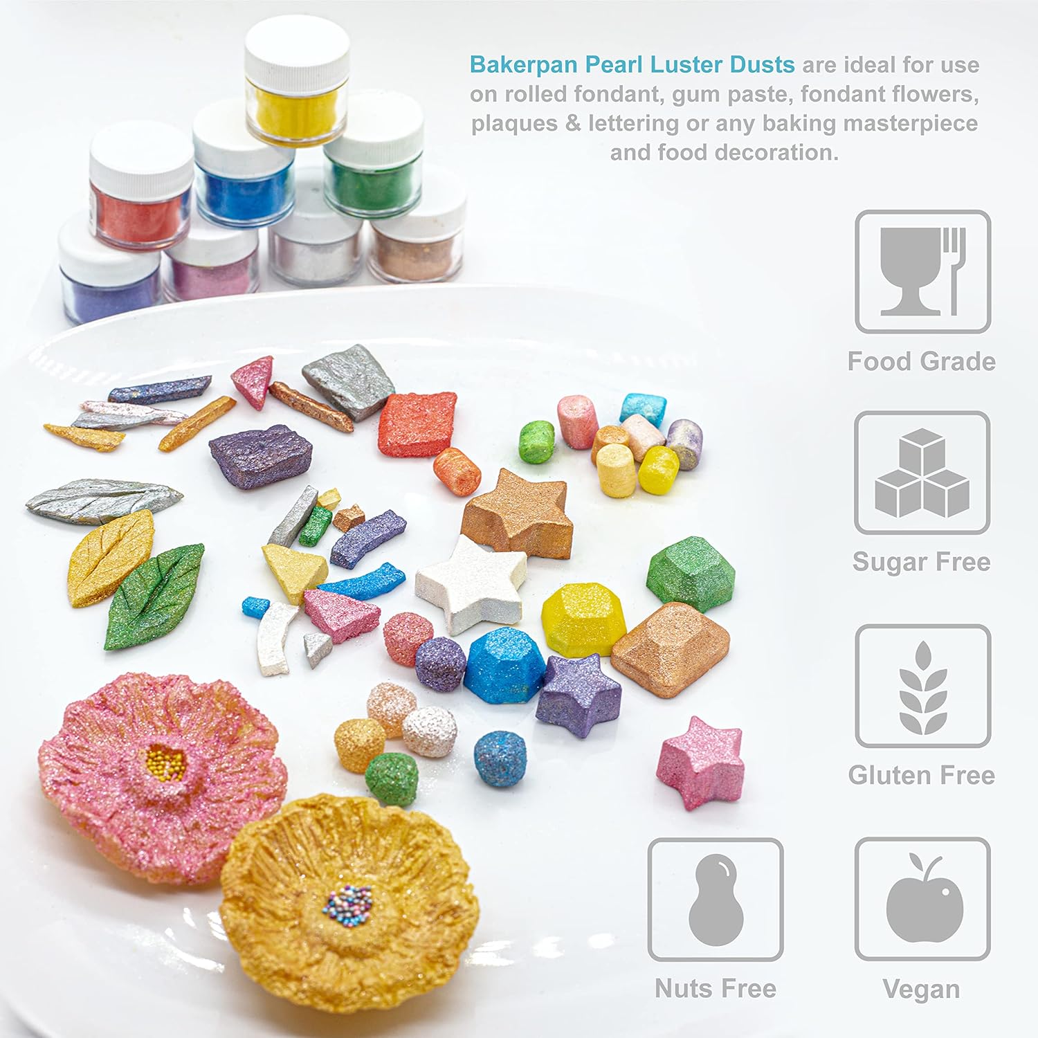 Bakerpan Pearl Luster Dust Edible, Silver Edible Glitter for Cocktails, 4 Grams Edible Glitter for Cake Decorating, Cookies, Chocolates and Candies, Drinks (Made in USA)