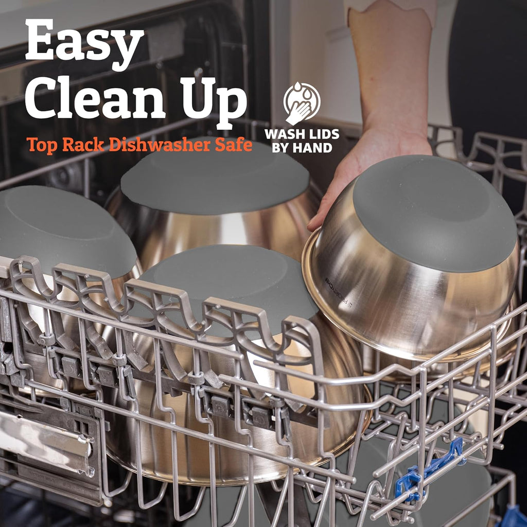 Priority Chef Premium Mixing Bowls With Airtight Lids Set, Thicker Stainless Steel Mixing Bowl Set, Large Prep Metal Bowls with Lids, Nesting Bowls for Kitchen, 1.5/2/3/4/5 Qrt, Grey