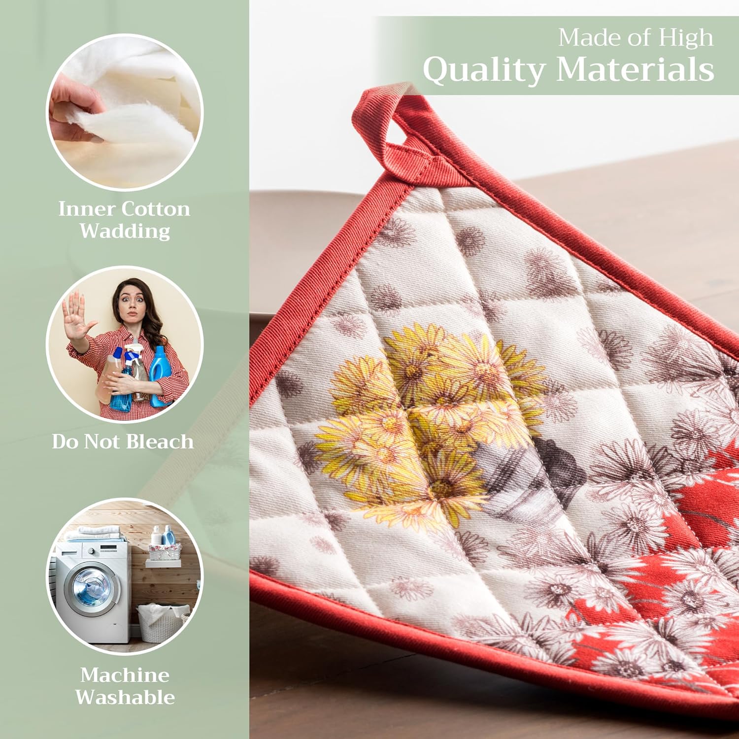 Maison d' Hermine Pot Holders 100% Cotton Heat Resistant Potholders 8" x 8" Hot Pads with Loop BBQ, Cooking, Baking, Grilling, Kitchen, Handling Hot Pans (Pack of 1, Bagatelle)