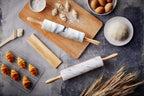 JEmarble Pastry Board 16x20 inch Set with Rolling Pin/Wooden Handles 18 inch(White) Non-Slip Rubber Feets for Stability Perfect for Keep the Dough Cool and Chocolate Tempering(Premium Quality)