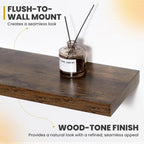 48 Inch Floating Shelves, 9.3" Deep Floating Shelf Wall Mounted, 48" Wall Shelves, Rustic Deep Bookshelf, Large Display Shelves & Storage Shelves for Bedroom, Living Room, Brown, Set of 1