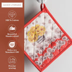 Maison d' Hermine Pot Holders 100% Cotton Heat Resistant Potholders 8" x 8" Hot Pads with Loop BBQ, Cooking, Baking, Grilling, Kitchen, Handling Hot Pans (Pack of 1, Bagatelle)