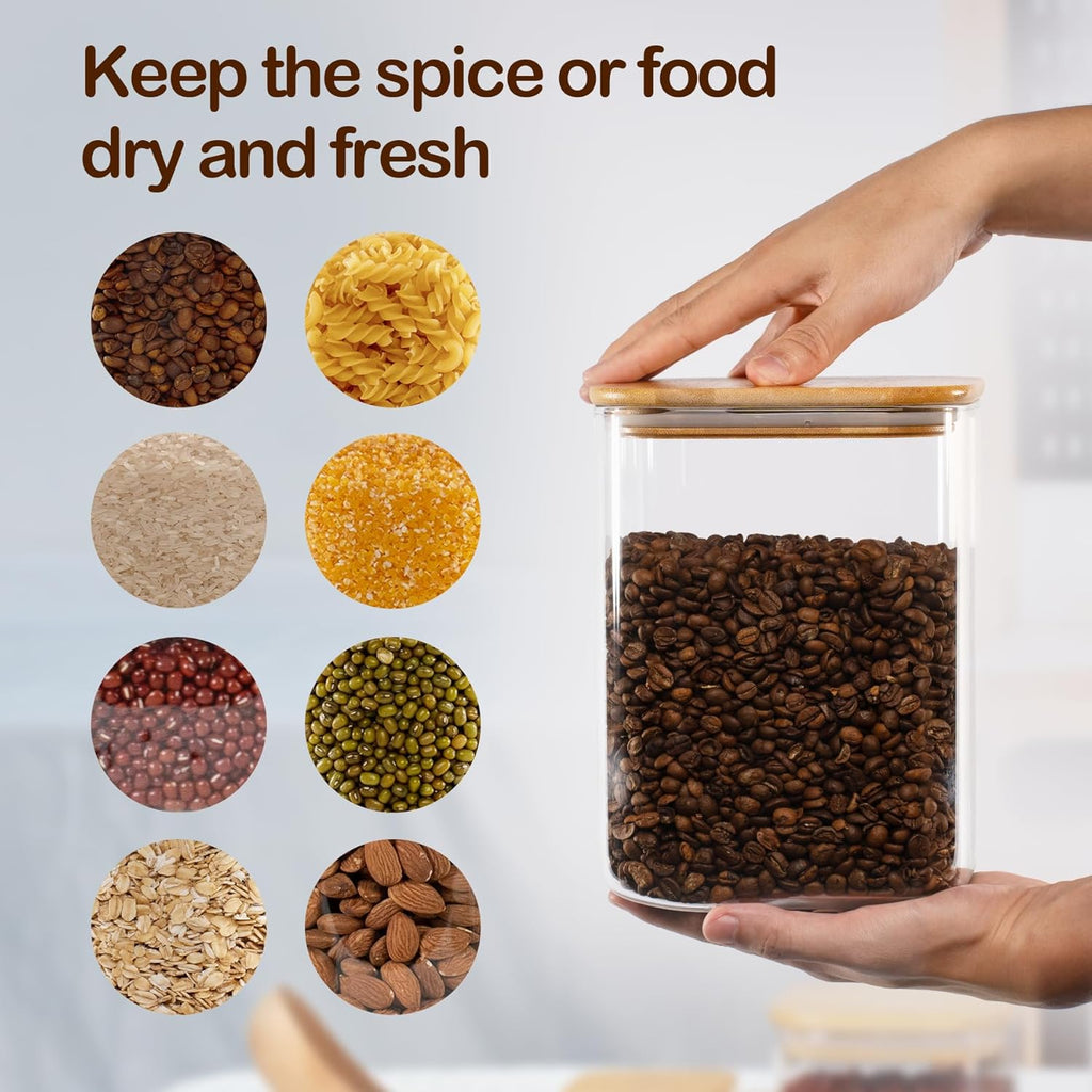 122oz Airtight Glass Square Storage Canister with Bamboo Lid Set of 2(3600ml*2) Large Storage Container Gallon Glass Jars, for Sugar, Flour, and Coffee bean (with Black Lable)