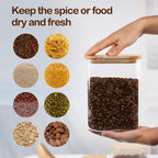122oz Airtight Glass Square Storage Canister with Bamboo Lid Set of 1 (3600ml) Gallon Glass Jars Large Kitchen Canister for Sugar, Flour, Cookies and Coffee beans (‎with Black Lable)