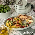over&back Stackable Stoneware Serving Platter - Elegant 1-Piece Oval Serving Platter to Complete Your Kitchen Set - Perfect for Appetizers, Desserts, and More - 16" L x 11" W - Semi-Matte Sage