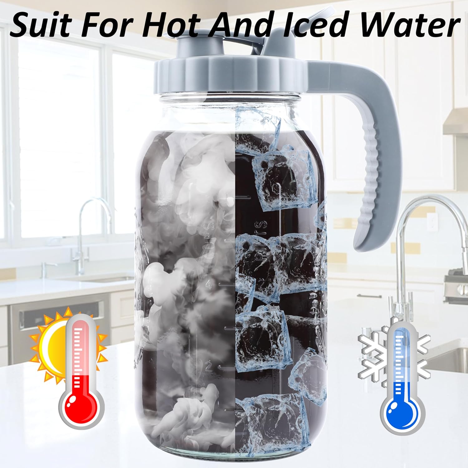 Cold Brew Coffee Maker 64 OZ 2 Pack Mason Jar Cold Brew Pitcher With Infuser 2 Quart Wide Mouth Iced Coffee Maker With Pour Spout Lid And Handle Half Gallon Airtight & Leakproof Pitcher For Fridge