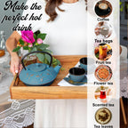 7PC Japanese Tea Set. "Blue Butterfly" Cast Iron Tea Pot with 2 Tea Cups, 2 Saucers, Tea Infuser and Teapot Trivet. Ceremonial Matcha Accessories