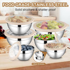 LIANYU Mixing Bowls with Visible Airtight Lids Set, 6Pcs Stainless Steel Kitchen Metal Nesting Bowls, Large Size 7, 3.5, 2.5, 2, 1.5, 1QT for Cooking, Baking, Serving, Dishwasher & Freezer Safe, Khaki