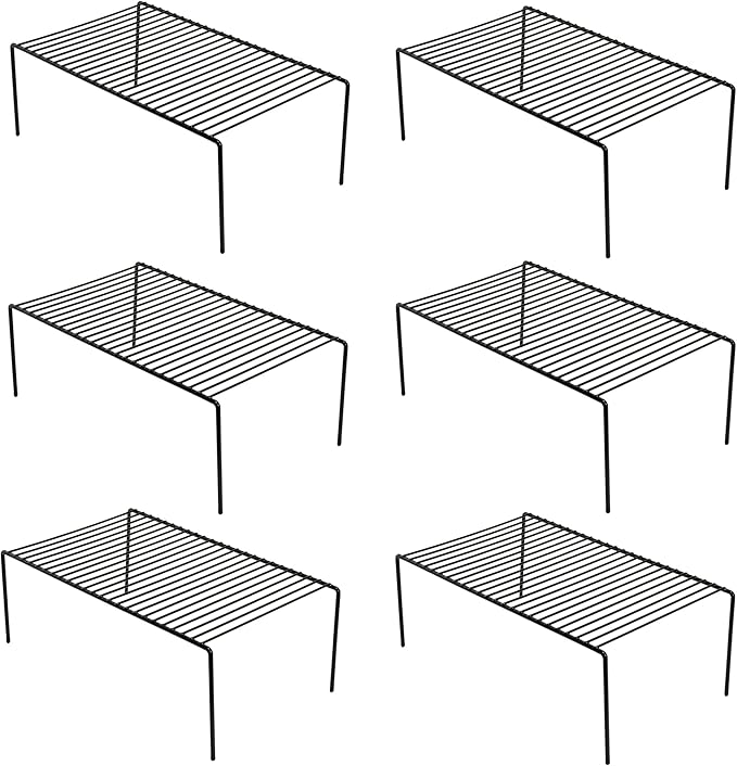 Redrubbit 6 Pack Large (15.7 x 9.4 Inch) Cabinet Storage Shelf Rack, Rustproof Kitchen Counter and Cabinet Shelf, Storage Rack Organizer for Kitchen, Fridge, Bathroom, Black