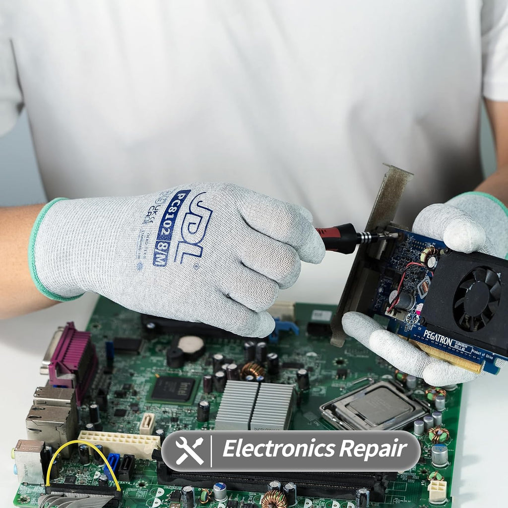 JDL ESD Work Gloves, Anti-Static Gloves for PC Building, Computer Installation & Repair, High Resistance Carbon Fiber Gloves, X-Large