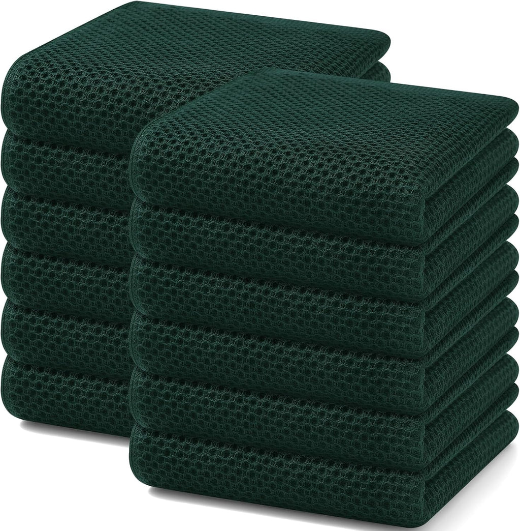 Homaxy 100% Cotton Waffle Weave Kitchen Dish Towels, Ultra Soft Absorbent Quick Drying Cleaning Towel, 13 x 28 Inches, 12-Pack, Blackish Green
