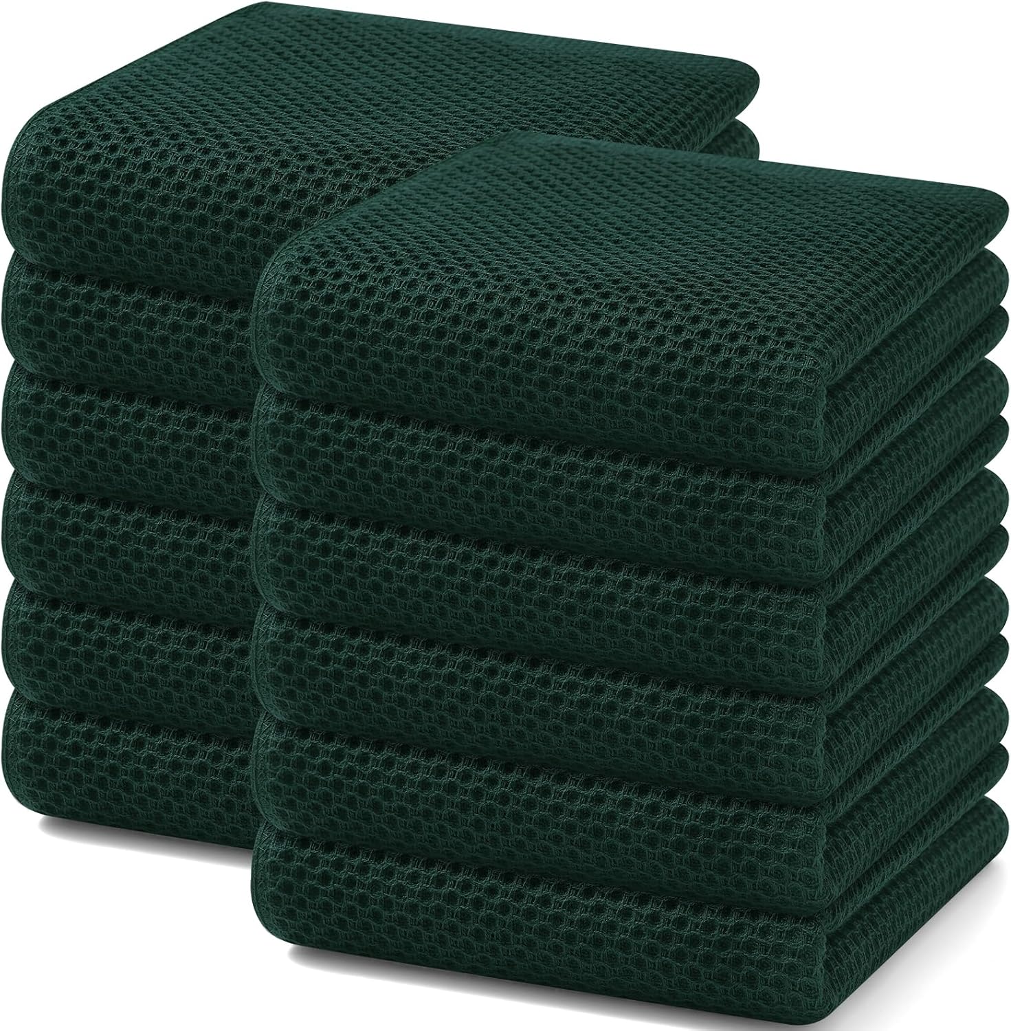 Homaxy 100% Cotton Waffle Weave Kitchen Dish Towels, Ultra Soft Absorbent Quick Drying Cleaning Towel, 13 x 28 Inches, 12-Pack, Blackish Green