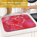 Valentines Day Dish Drying Mat for Kitchen Counter Red Heart Flower Decor Drying Mat 16 x 18 Inch with Absorbent Reversible Microfiber Dish Drying Pad Dish Rack Drainer Mat for Coffee Bar