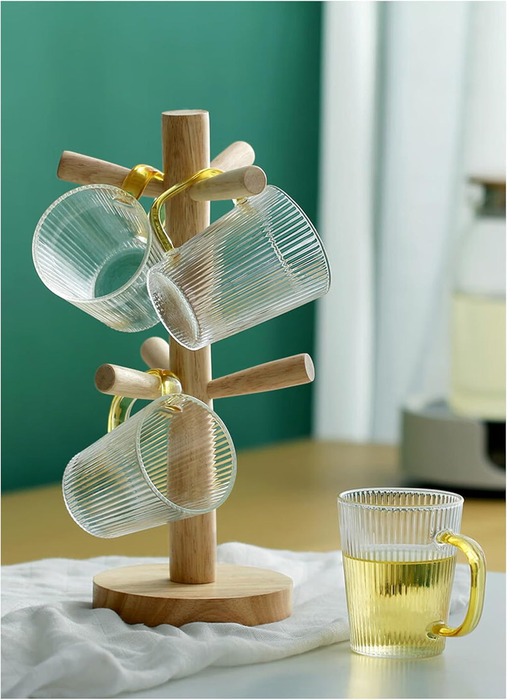 2 Pieces Mug Holder Tree,Coffee Cup Holder with 6 Hooks, Wood Mug Rack for Counter,Coffee Bar Accessories and Orgnizer Station