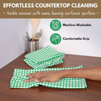 Native Fab Kitchen Dish Towels 16x26 inches Set of 4 Gingham Mini Check- 100% Cotton Dish Cloths for Washing Dishes, Absorbent Hand Towels with Hanger - Green White