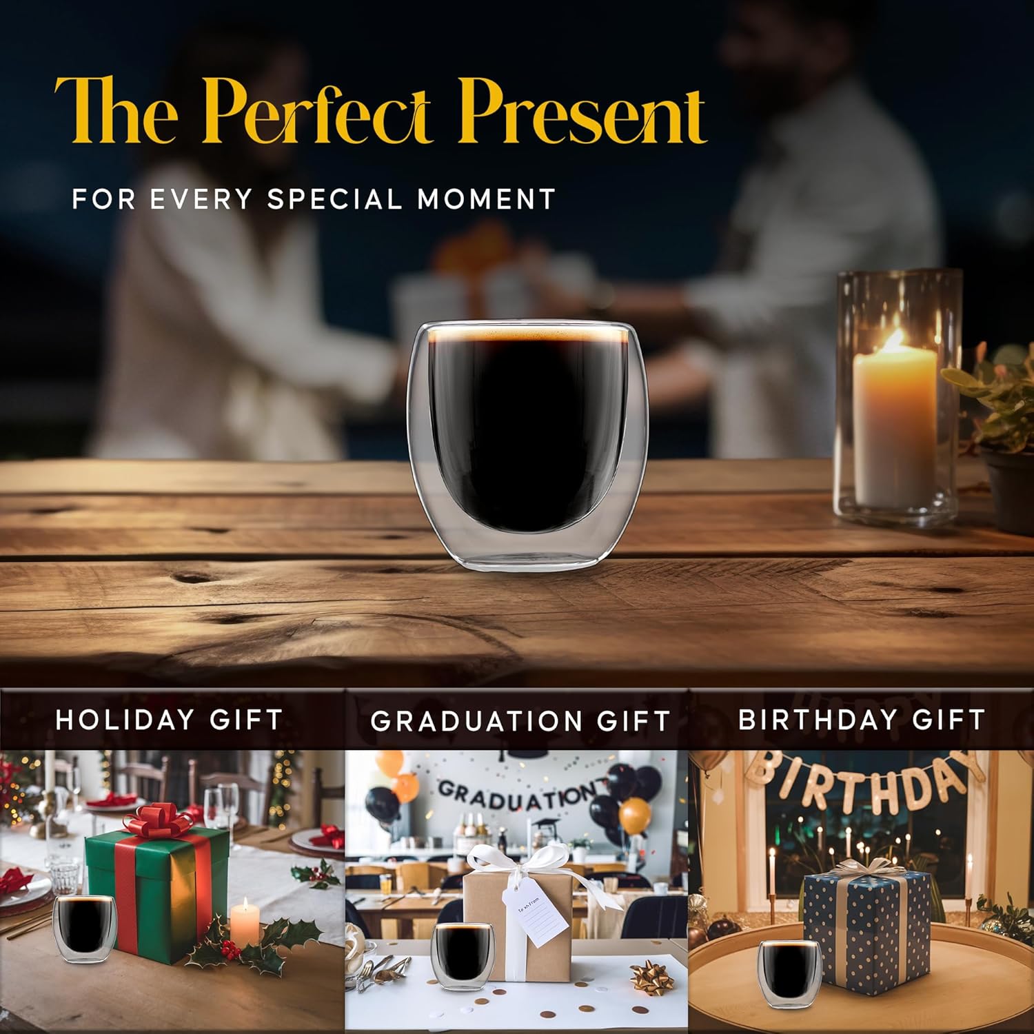 Kitchables Espresso Cups Set of 4, 2.7oz - Durable Double Walled Espresso Shot Glass - Expresso Shots Cup Compatible With Nespresso Machines - demitasse cups - Tasas De Café Expreso