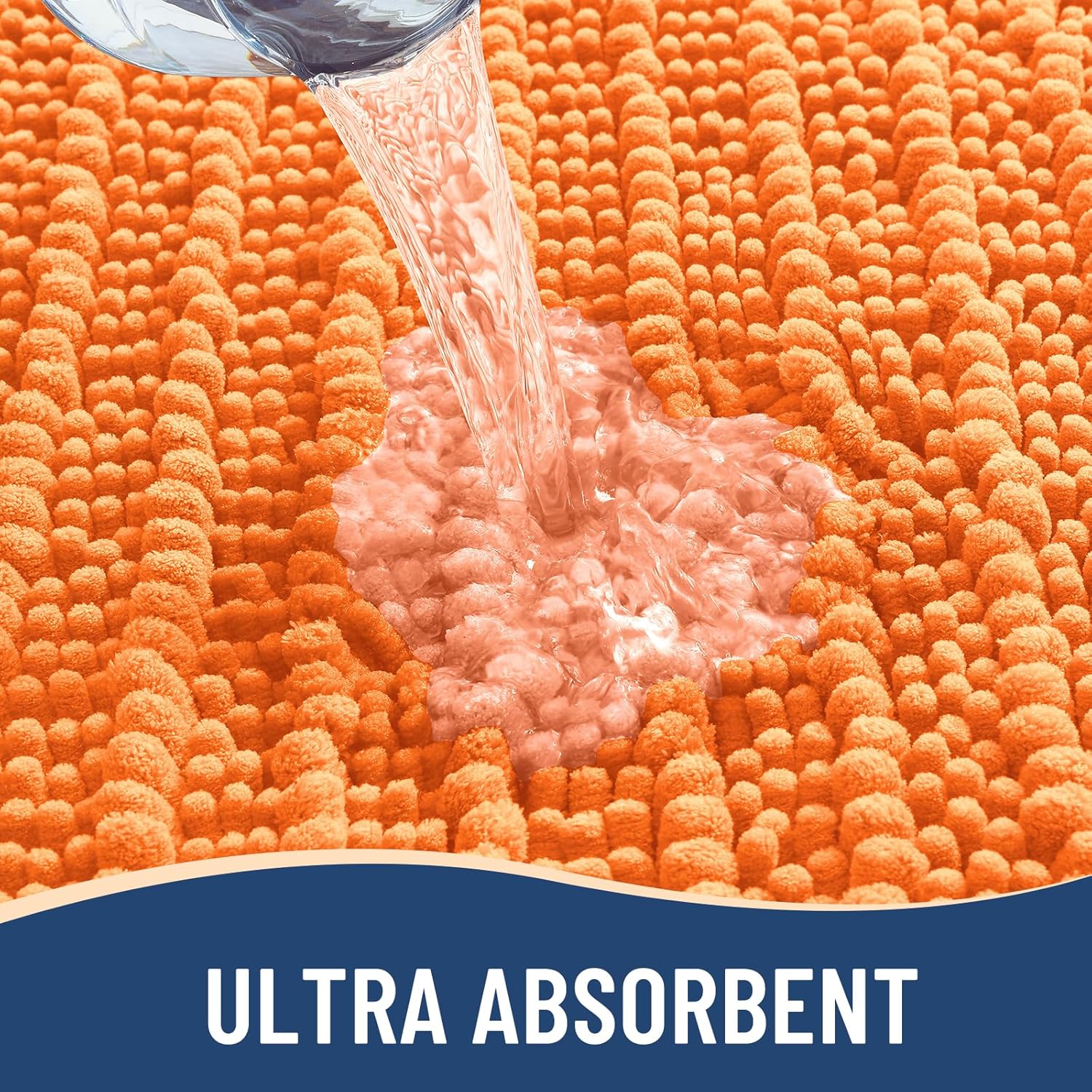 Arotive Luxury Chenille Bathroom Rug Mat, Extra Soft Thick Absorbent Shaggy Bath Rugs, Non-Slip Machine Wash Dry, Plush Bath Mats for Bathroom, Shower and Tub, 47x24, Orange