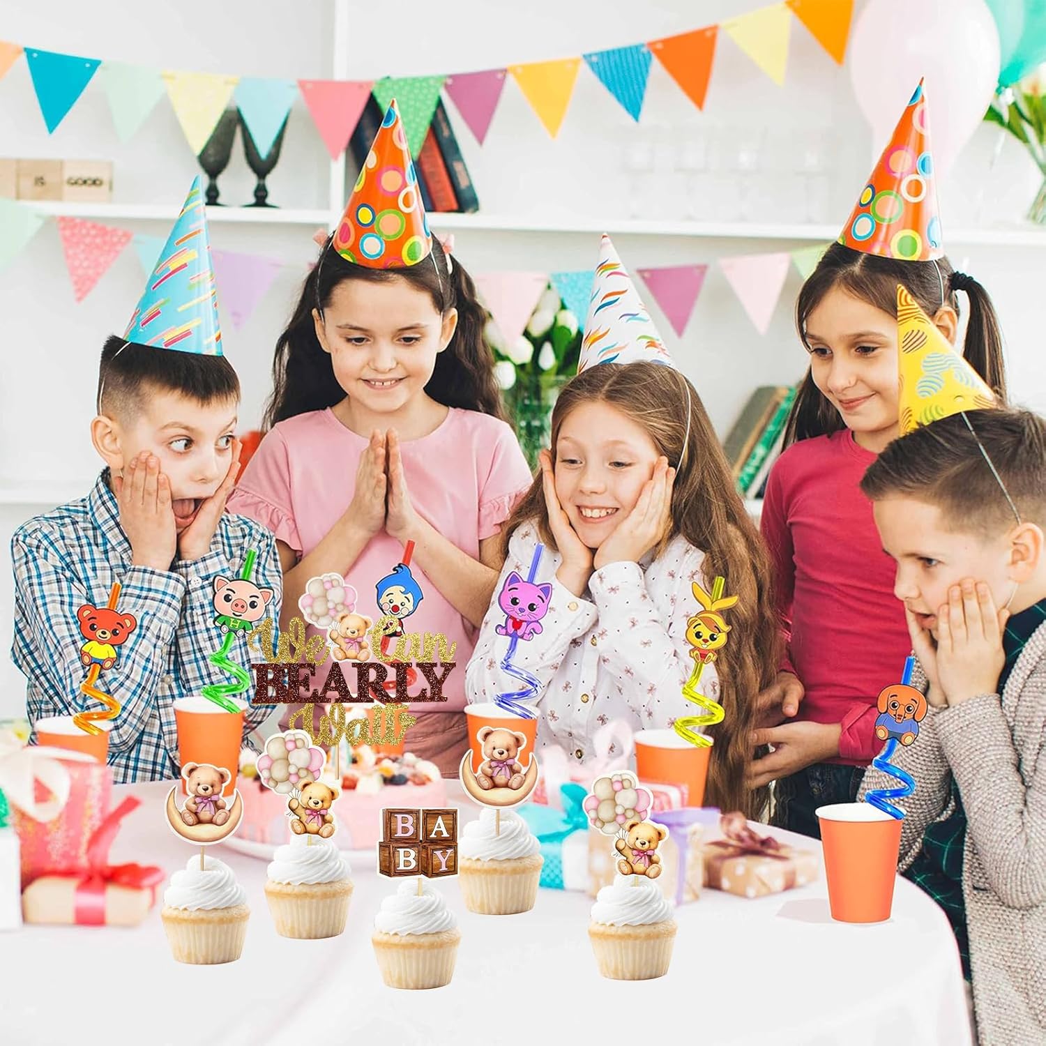 MEMOVAN Bear Baby Shower Cupcake Toppers 25pcs We Can Bearly Wait Cake Cupcake Topper Bear Cake Cupcake Decoration for Baby Girl We Can Bearly Wait Bear Theme Birthday Baby Shower Gender Reveal Party