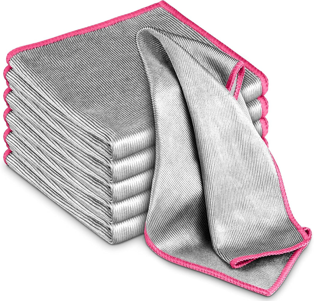 Airlab Glass Polishing Cloth Streak Free Miracle Microfiber Cleaning Cloth Lint Free Cleaning Rags for Glasses Kitchen Dish Mirrors Easy Clean, Pack of 6, 12" x 12", Sliver-Pink