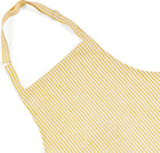 Solino Home 100% Pure Linen Apron for Women & Men - Spicy Mustard and White Stripe Full Midi Bib Apron, Adjustable Neck Strap with Center Pockets for Kitchen, Chef - Handcrafted from European Flax