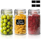 ComSaf Glass Jars with Airtight Lid Set of 3, Mason Jars 32 oz, Pickling Jar, Canning Jar 32oz, 32 oz Glass Containers with Lids for Kitchen, Pickle, Flour, Cereal, Pasta, Sugar, Herb