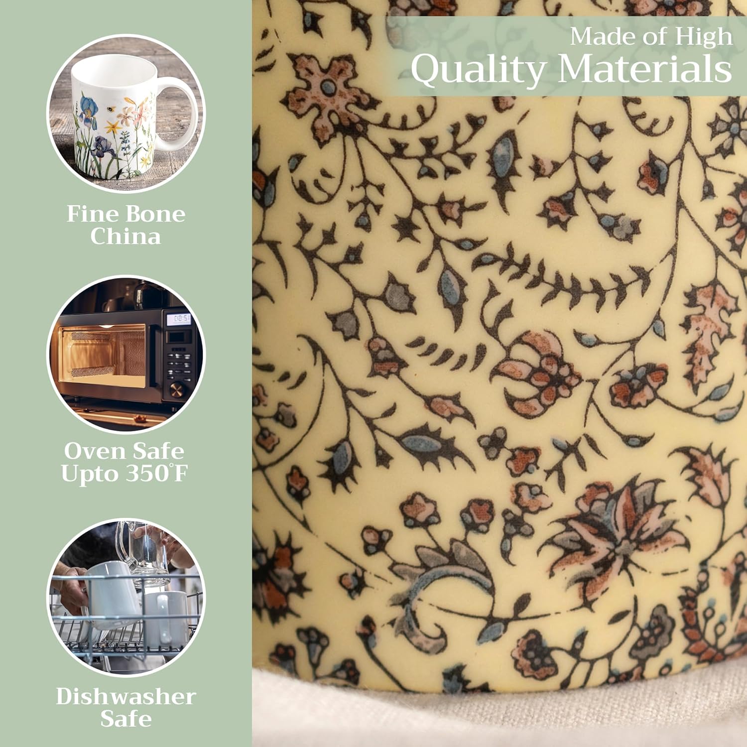 Maison d' Hermine Coffee Mug with Handles Fine Bone China Mugs Pack of Two Tea Cups for Hot Beverages Cappuccino Latte Home Restaurant Office Perfect for Gift (Lakshmi, 12 Ounce)