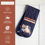 Maison d' Hermine Double Oven Mitts 100% Cotton 7"x35" Double Oven Mitt Heat Resistant BBQ Cooking Gloves with Loop, Baking, Grilling, Home, Kitchen, Handling Hot Pans (Pumpkin Blues)