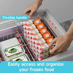 Freezer Organizer Bins - Fit 10 to 20 Cu.FT Deep Freezer, Stackable Chest Freezer Organizer Sort Frozen Food and Easily Get with Handle, 4 Pack Chest Freezer Bins