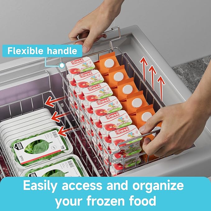 Freezer Organizer Bins - Fit 10 to 20 Cu.FT Deep Freezer, Stackable Chest Freezer Organizer Sort Frozen Food and Easily Get with Handle, 4 Pack Chest Freezer Bins