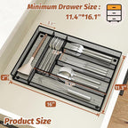 Silverware Organizer Metal Mesh, Large Drawer Organizer, Utensil Cutlery Tray for kitchen drawers, Flatware Organizer with 6 Compartment, Black (11.3”*16“)