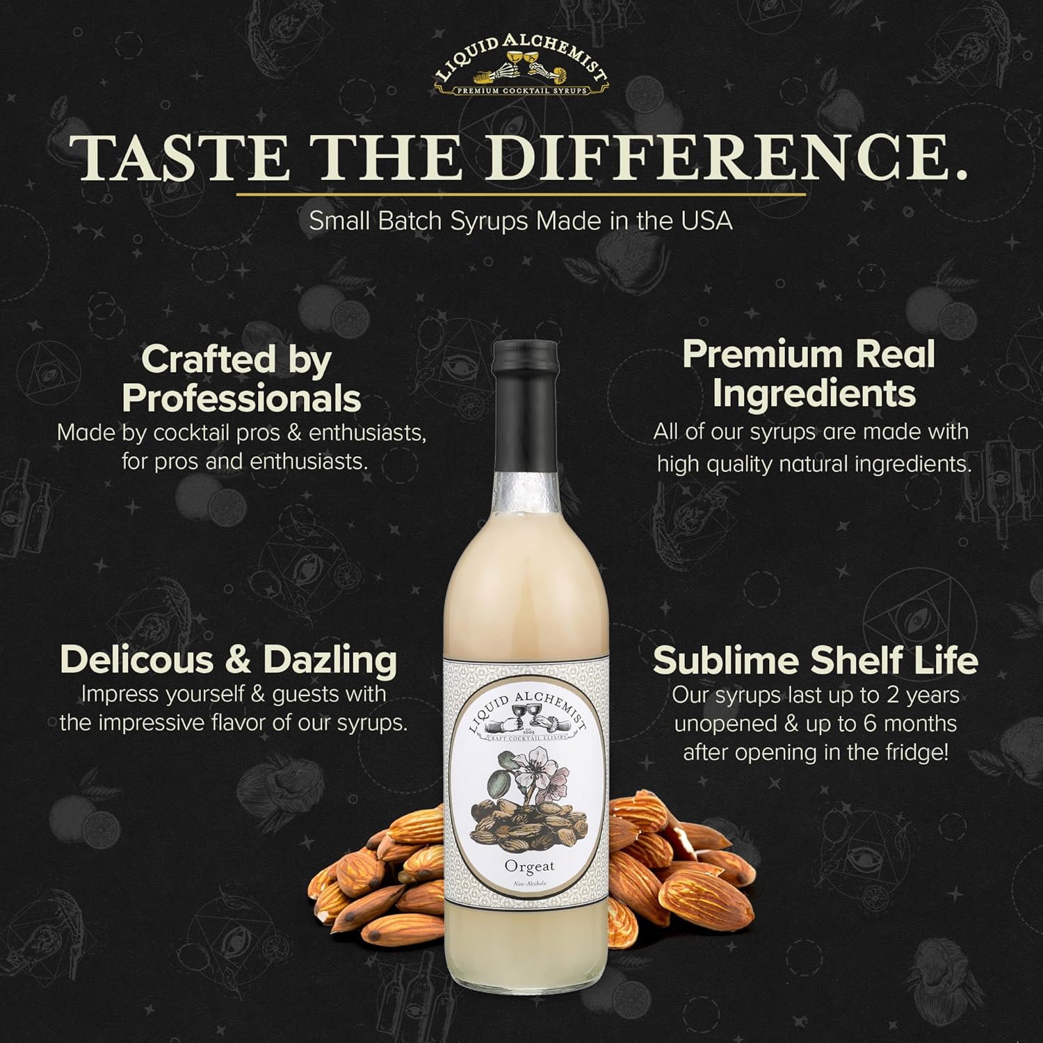 Liquid Alchemist Orgeat Syrup for Cocktails - Real Ingredients Make Our Almond Syrup the Perfect Mai Tai Mix - Non-GMO, Gluten Free & Vegan (25 oz)