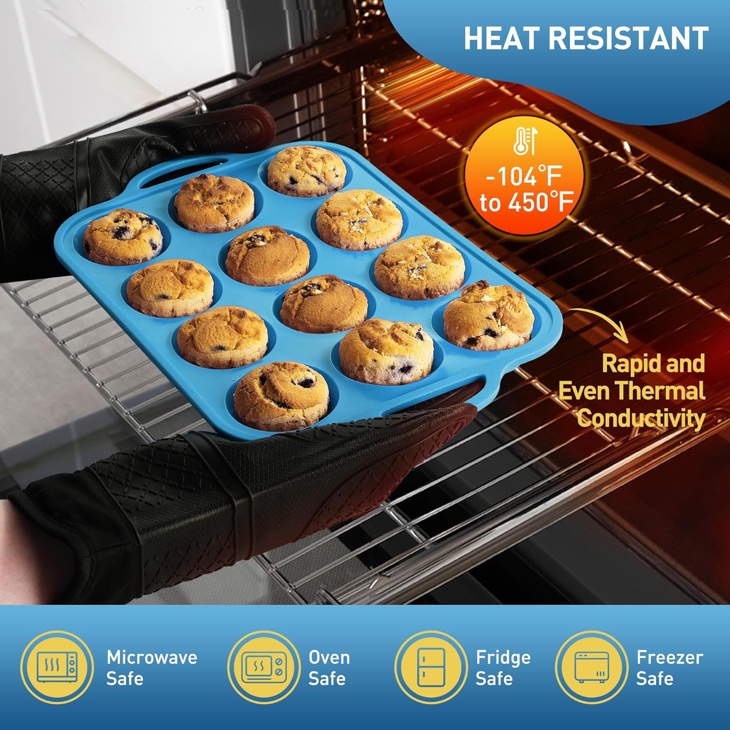 12 Cups Silicone Muffin Pan with Metal Reinforced Frame Regular Size Cupcake Pan Tray Egg Bites Silicone Circle Cookie Molds Muffin Tin Tray Tart Pans Kitchen Baking Mold Tools for Cooking