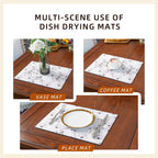 Dish Drying Mat Diatomaceous Earth Soft Coffee Mat, Silicone Dish Drying Mat for Kitchen Counter or Sink for Kitchen Bathroom Coffee Bar (Inked Flower, 16 x 24 Inches)