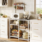 Huuger 31.5 Inch Bakers Rack with Power Outlets, Kitchen Microwave Stand with Storage, Coffee Bar with 4 Hooks, 3-Level Height Open Shelves, White