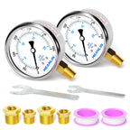 MEANLIN MEASURE 0~300Psi Stainless Steel 1/4" NPT 2.5" FACE DIAL Liquid Filled Pressure Gauge WOG Water Oil Air Lower Mount (Pack of 2), with 1/2" NPT and 3/8" NPT Hex Bushing