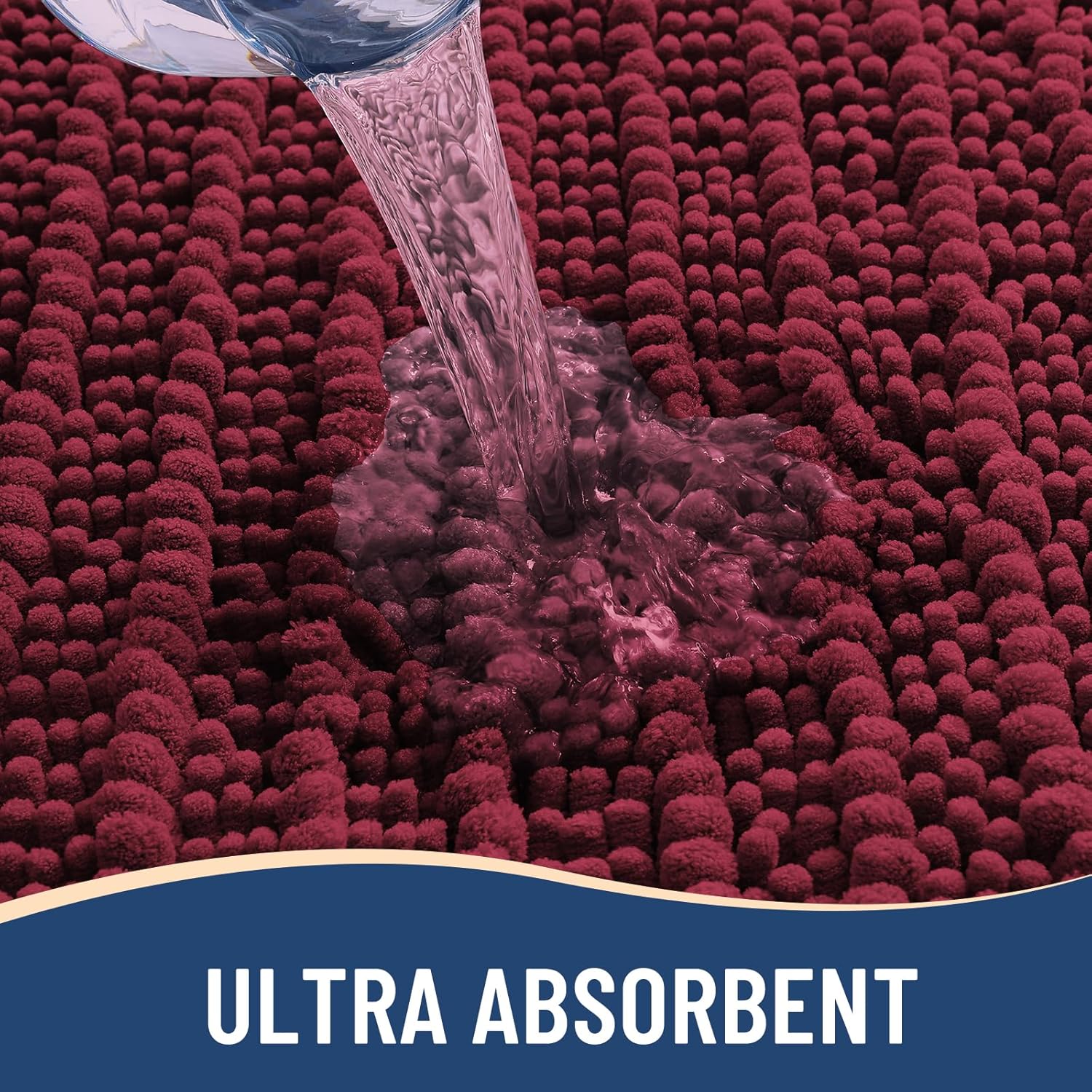 Arotive Luxury Chenille Bathroom Rug Mat, Extra Soft Thick Absorbent Shaggy Bath Rugs, Non-Slip Machine Wash Dry, Plush Bath Mats for Bathroom, Shower and Tub, 30x20, Burgundy