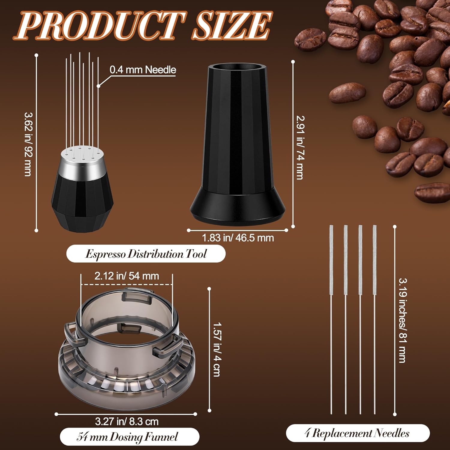 Feekoon Espresso Accessories Kit, WDT Espresso Distribution Tool, 54mm Dosing Funnel Compatible with Breville Barista and Bambino Machine, Coffee Stirrer Tool with 8 Needles and 4 Replacement Needles
